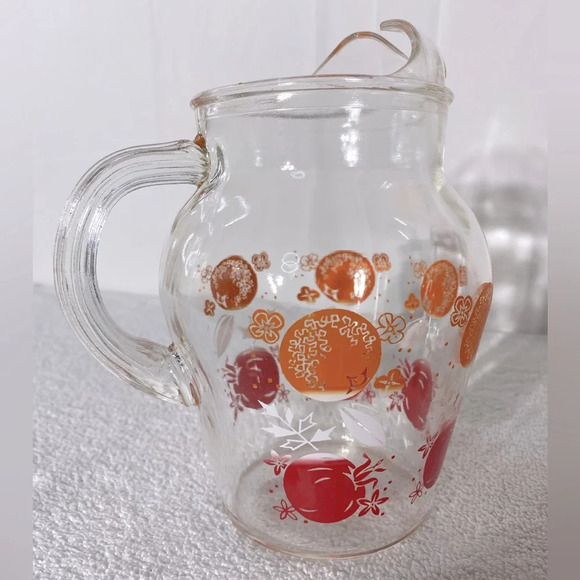 Vintage Tomato Orange Fruit Print Glass Pitcher - Picture 5 of 12